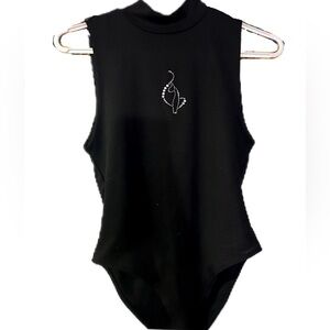 Baby Phat Black Sleeveless Bodysuit with Rhinestone Detail